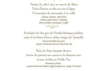 Menu du Réveillon de Noël 2025 – la Table de la Réserve_Beaulieu-sur-Mer